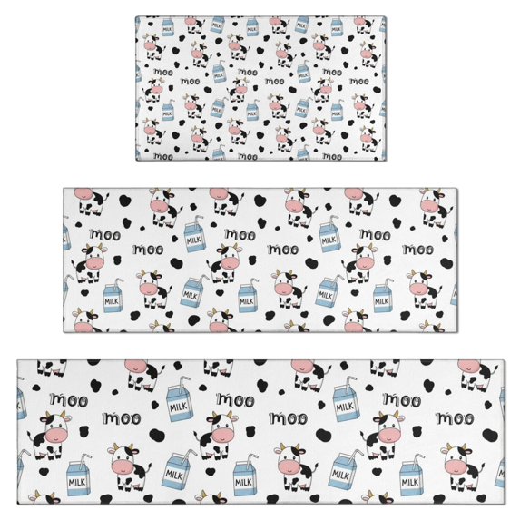 White Cow Milk Pattern Kitchen Rugs Sets Of 3,Kitchen Runner Rugs Non Skid Washable,Decorative Kitchen Floor Mats for Kitchen,Sink,Laundry,17"x30"+ 17"x47" + 17"x59"