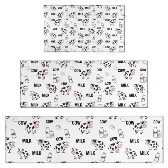 White Cow Milk Pattern Kitchen Rugs Sets Of 3,Kitchen Runner Rugs Non Skid Washable,Decorative Kitchen Floor Mats for Kitchen,Sink,Laundry,17"x30"+ 17"x47" + 17"x59"