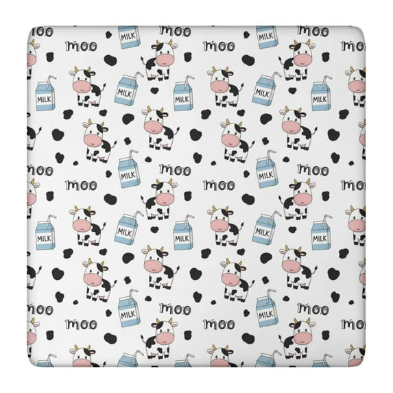 White Cow Milk Pattern Square Fitted Tablecloth with Elastic Edge,Square Table Cover,Washable Elastic Table Cover for Home Kitchen Party Decor 36"x36"
