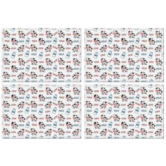 White Cow Milk Pattern Summer Placemats Table Placemats Set Of 4-Linen Kitchen Washable Placemats Table Mats 11.8"x17.7" Non-Slip Heat Resistant