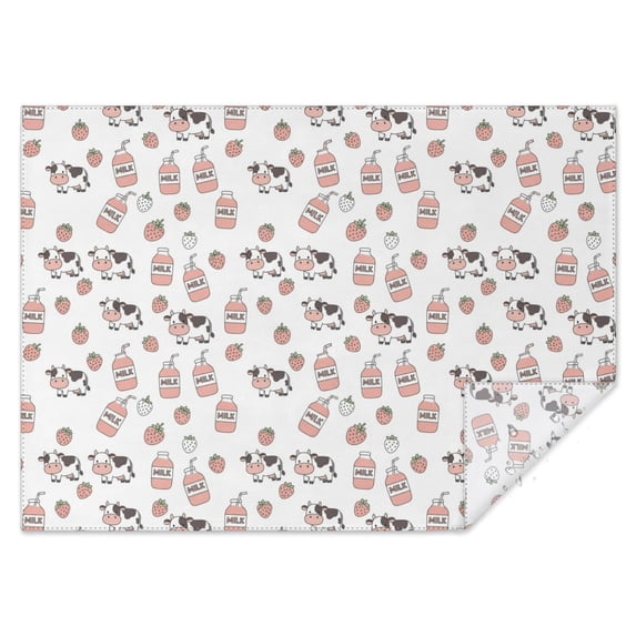 White Cow Milk Strawberry Pattern Rectangle Tablecloth 60"x84",Waterproof Polyester Rectangle Table Cloth, Wipeable Spillproof Polyester Tablecloth for Dining, Camping, Indoor and Outdoor