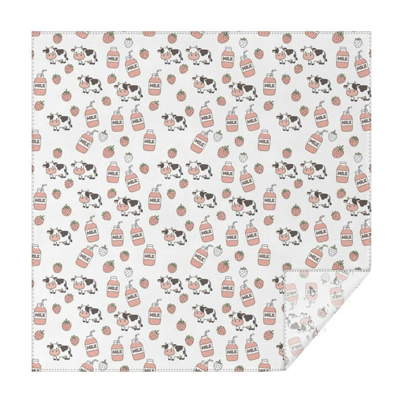 White Cow Milk Strawberry Pattern Square Tablecloth,Waterproof Square Table Cover,Wipeable Spillproof Washable Table Cover for Home Kitchen Party Decor 42"X42"(107x107cm)