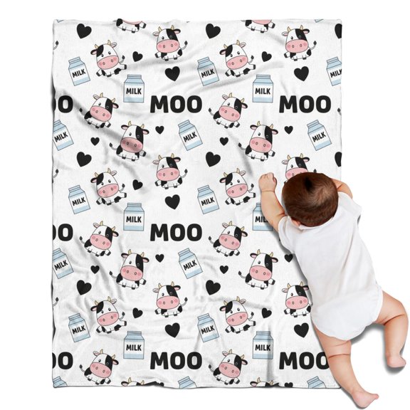 White Cow Moo Milk Pattern Blanket,Comfortable Soft Flannel Throw Blanket,All Season,Warm Lightweight Blankets for Sofa Bed Couch Living Room Chair,30"x40"
