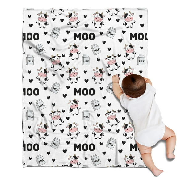 White Cow Moo Milk Pattern Blanket,Comfortable Soft Flannel Throw Blanket,All Season,Warm Lightweight Blankets for Sofa Bed Couch Living Room Chair,30"x40"