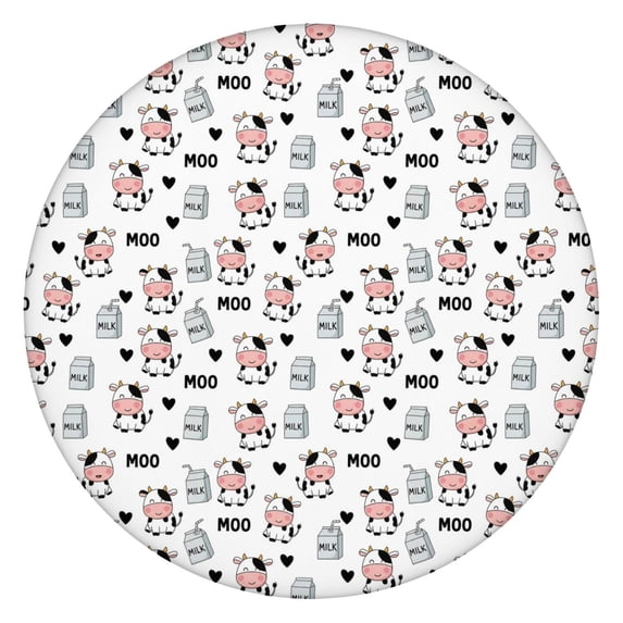 White Cow Moo Milk Pattern Round Fitted Tablecloth with Elastic Edge,Dining Table Cover Waterproof,Outdoor Round Tablecloth for Camping,Dining,Indoor and Outdoor