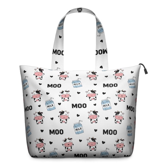 White Cow Moo Milk Pattern Travel Tote Bags for Women Carry On,Large Weekender Bags for Women Travel,Multi Functional Duffle Bag for Work,Shopping,Sports