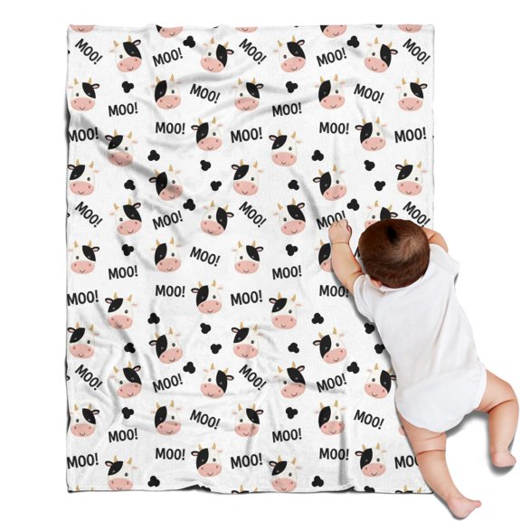White Cow Moo Pattern Blanket,Comfortable Soft Flannel Throw Blanket,All Season,Warm Lightweight Blankets for Sofa Bed Couch Living Room Chair,30"x40"