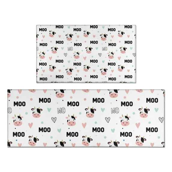 White Cow Moo Pattern Kitchen Rugs Sets Of 2,Anti Fatigue Kitchen Mat Rugs Non Slip Washable,Decorative Kitchen Floor Mats for Kitchen,Sink,Laundry,17"x30"+17"x47"