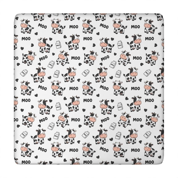 White Cow Moo Pattern Square Fitted Tablecloth with Elastic Edge,Square Table Cover,Washable Elastic Table Cover for Home Kitchen Party Decor 34"x34"