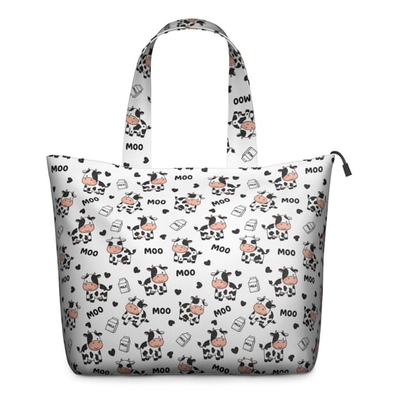 White Cow Moo Pattern Travel Tote Bags for Women Carry On,Large Weekender Bags for Women Travel,Multi Functional Duffle Bag for Work,Shopping,Sports