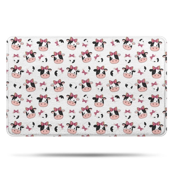 White Cow Pink Bow Pattern Bathroom Rugs Mat,Non Slip Microfiber Bathroom Rug,Rubber Backing,Soft Bathroom Mats for Bathroom Floor,Tub and Shower,20x32in(50x80cm)
