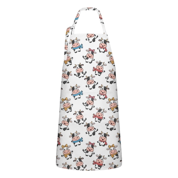 White Cow Scarf Pattern Apron-Garden Aprons for Women with Pockets-Cotton Linen Waterproof Kitchen Cooking Gardening Aprons Adjustable for Kitchen,Cooking,BBQ and Salon 33x27 Inch