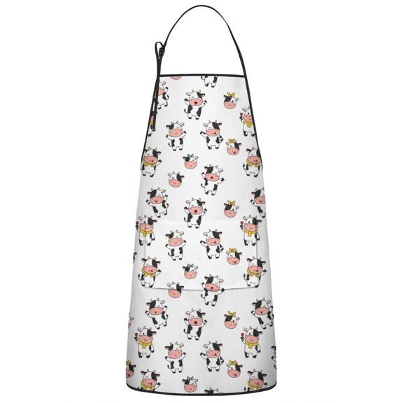 White Cow Scarf Pattern Apron-Garden Aprons for Women with Pockets-Cotton Linen Waterproof Kitchen Cooking Gardening Aprons Adjustable for Kitchen,Cooking,BBQ and Salon 33x27 Inch