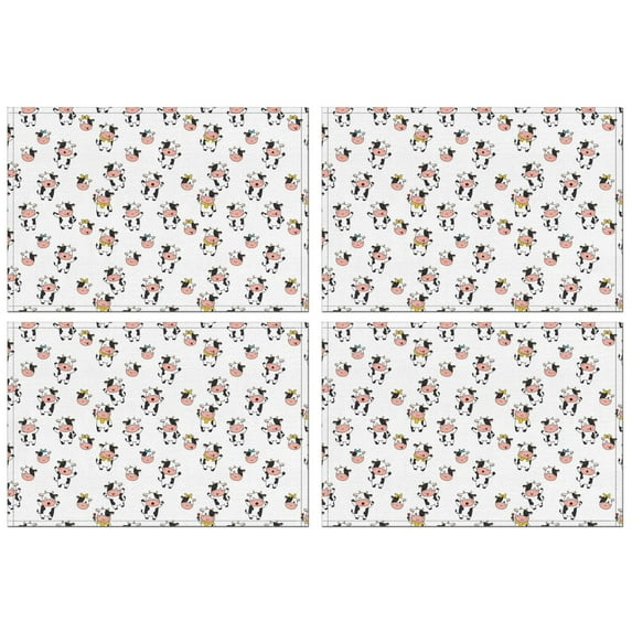 White Cow Scarf Pattern Summer Placemats Table Placemats Set Of 4-Linen Kitchen Washable Placemats Table Mats 11.8"x17.7" Non-Slip Heat Resistant