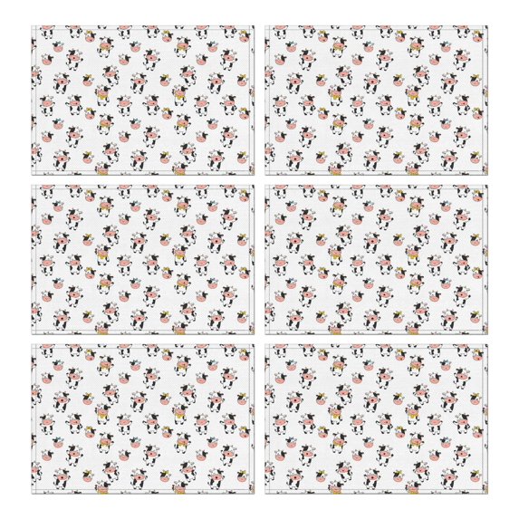 White Cow Scarf Pattern Summer Placemats Table Placemats Set Of 6-Linen Kitchen Washable Placemats Table Mats 11.8"x17.7" Non-Slip Heat Resistant