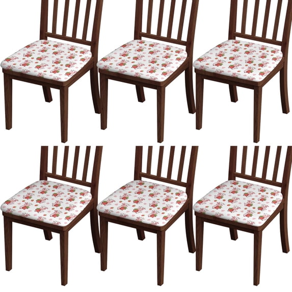 White Cow Strawberry Cow Pattern Seat Covers for Dining Room Chairs Set Of 4,Stretch Printed Washable Chair Seat Cover with Elastic Ties and Button,Removable Waterproof Couch Cushion Covers