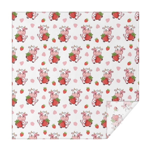 White Cow Strawberry Cow Pattern Square Tablecloth,Waterproof Square Table Cover,Wipeable Spillproof Washable Table Cover for Home Kitchen Party Decor 52"x52"(132x132cm)