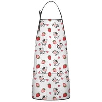 White Cow Strawberry Heart Pattern Apron-Garden Aprons for Women with Pockets-Cotton Linen Waterproof Kitchen Cooking Gardening Aprons Adjustable for Kitchen,Cooking,BBQ and Salon 33x27 Inch
