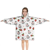 White Cow Strawberry Heart Pattern Blanket Hoodies for Kids 6-13YR Oversize Wearable Blanket Hoodies for Boys Girls Teens
