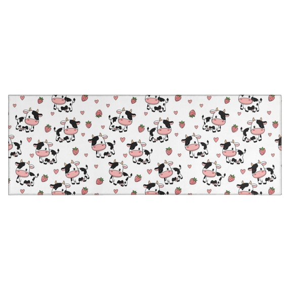 White Cow Strawberry Heart Pattern Kitchen Rug Mat,Kitchen Runner Rugs Non Skid Washable,Decorative Kitchen Floor Mats for Kitchen,Sink,Laundry,17"X47"