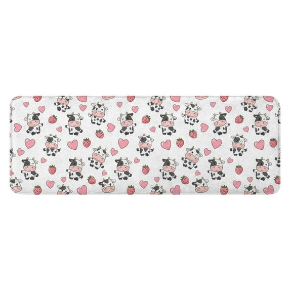 White Cow Strawberry Heart Pattern Kitchen Rug Mat,Kitchen Runner Rugs Non Skid Washable,Decorative Kitchen Floor Mats for Kitchen,Sink,Laundry,17"x47.2"