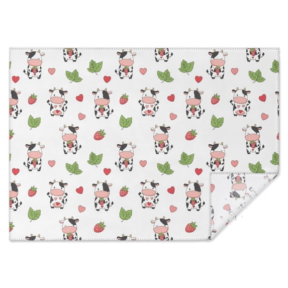 White Cow Strawberry Heart Pattern Rectangle Tablecloth 60"x84",Waterproof Polyester Rectangle Table Cloth, Wipeable Spillproof Polyester Tablecloth for Dining, Camping, Indoor and Outdoor