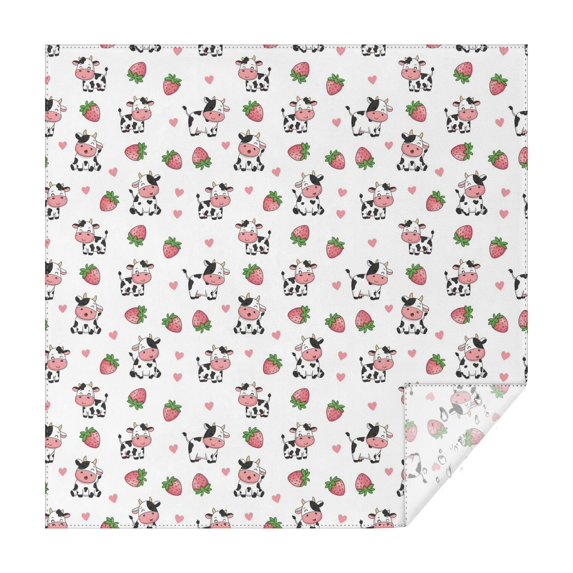 White Cow Strawberry Heart Pattern Square Tablecloth,Waterproof Square Table Cover,Wipeable Spillproof Washable Table Cover for Home Kitchen Party Decor 52"x52"(132x132cm)