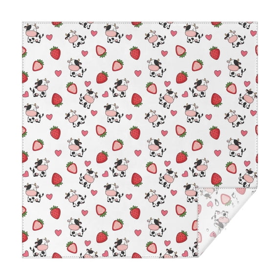 White Cow Strawberry Heart Pattern Square Tablecloth,Waterproof Square Table Cover,Wipeable Spillproof Washable Table Cover for Home Kitchen Party Decor 60"x60"(152x152cm)