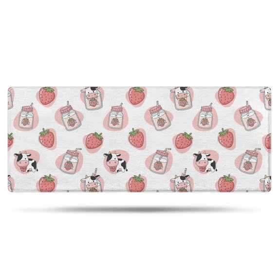 White Cow Strawberry Jar Pattern Bathroom Rugs Mat,Non Slip Microfiber Bathroom Rug,Rubber Backing,Soft Bathroom Mats for Bathroom Floor,Tub and Shower,60x24in(150x60cm)