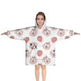thumbnail image 1 of White Cow Strawberry Jar Pattern Blanket Hoodies for Kids 6-13YR Oversize Wearable Blanket Hoodies for Boys Girls Teens, 1 of 7