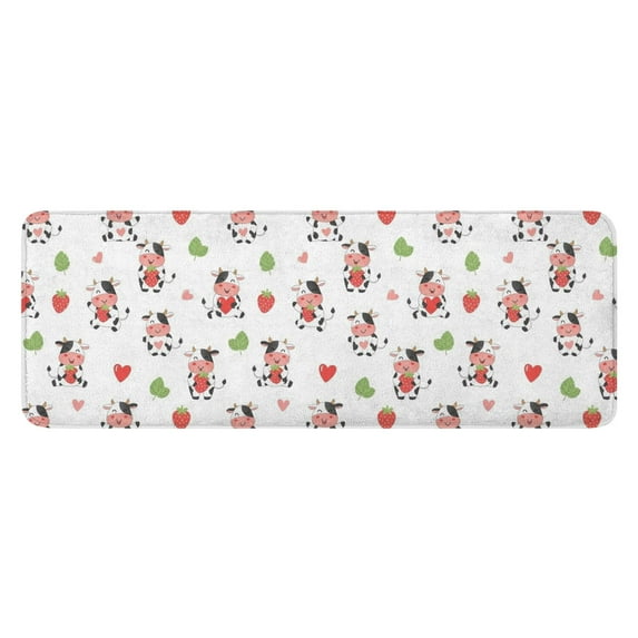 White Cow Strawberry Leaf Pattern Kitchen Rug Mat,Kitchen Runner Rugs Non Skid Washable,Decorative Kitchen Floor Mats for Kitchen,Sink,Laundry,17"x47.2"