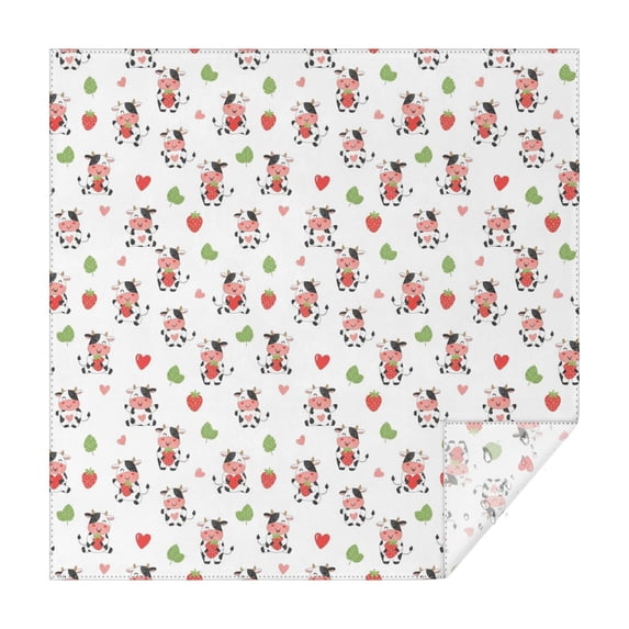 White Cow Strawberry Leaf Pattern Square Tablecloth,Waterproof Square Table Cover,Wipeable Spillproof Washable Table Cover for Home Kitchen Party Decor 42"X42"(107x107cm)