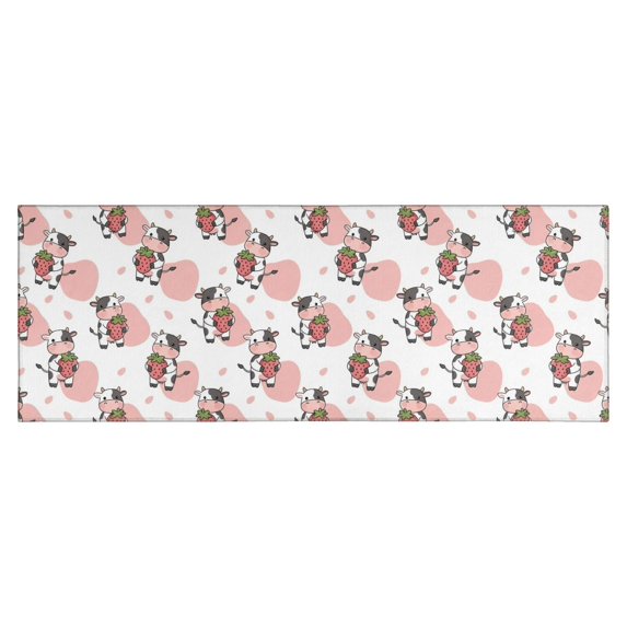 White Cow Strawberry Pattern Kitchen Rug Mat,Kitchen Runner Rugs Non Skid Washable,Decorative Kitchen Floor Mats for Kitchen,Sink,Laundry,17"X47"