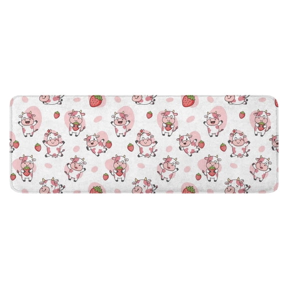 White Cow Strawberry Pattern Kitchen Rug Mat,Kitchen Runner Rugs Non Skid Washable,Decorative Kitchen Floor Mats for Kitchen,Sink,Laundry,17"x47.2"
