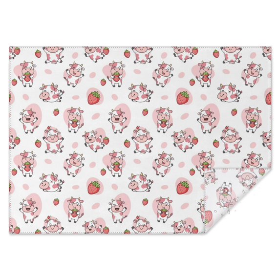 White Cow Strawberry Pattern Rectangle Tablecloth 60"x84",Waterproof Polyester Rectangle Table Cloth, Wipeable Spillproof Polyester Tablecloth for Dining, Camping, Indoor and Outdoor