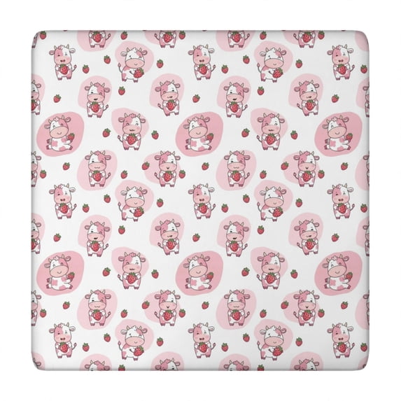 White Cow Strawberry Pattern Square Fitted Tablecloth with Elastic Edge,Square Table Cover,Washable Elastic Table Cover for Home Kitchen Party Decor 34"x34"