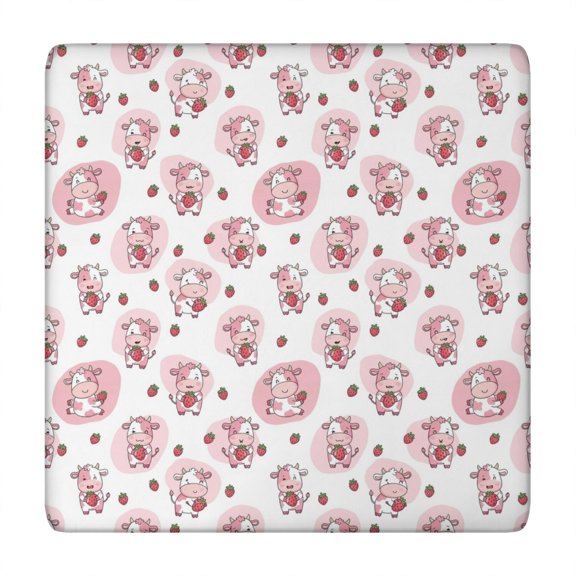 White Cow Strawberry Pattern Square Fitted Tablecloth with Elastic Edge,Square Table Cover,Washable Elastic Table Cover for Home Kitchen Party Decor 34"x34"