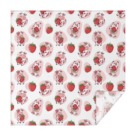 White Cow Strawberry Pattern Square Tablecloth,Waterproof Square Table Cover,Wipeable Spillproof Washable Table Cover for Home Kitchen Party Decor 42"X42"(107x107cm)