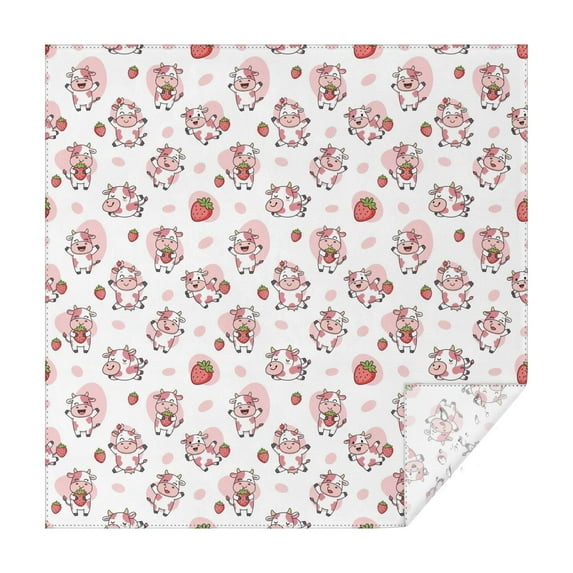 White Cow Strawberry Pattern Square Tablecloth,Waterproof Square Table Cover,Wipeable Spillproof Washable Table Cover for Home Kitchen Party Decor 60"x60"(152x152cm)