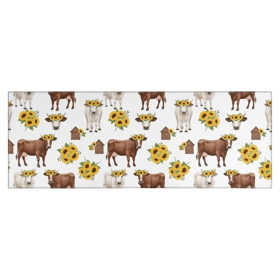 White Cow Sunflower Pattern Kitchen Rug Mat,Kitchen Runner Rugs Non Skid Washable,Decorative Kitchen Floor Mats for Kitchen,Sink,Laundry,17"X47"
