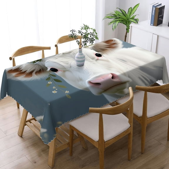 White Cow Tablecloths rectangle with Lace Trim, - Holiday-Themed Design Rectangular Tablecloth, Cafe, dinner, picnic