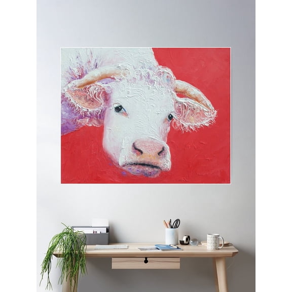 White Cow With Horns Poster Wall Art, Modern Wall Decor For Living Room Bedroom, 16x24 UNFRAMED
