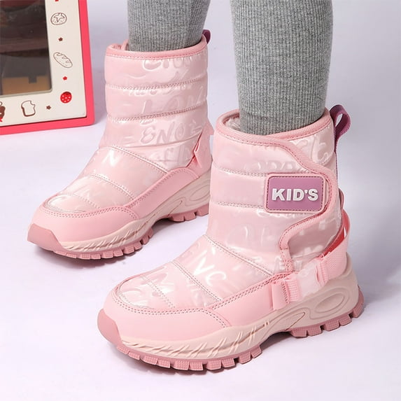 White Cowgirl Boots,Children Snow Boots Winter Solid Color for Kids Non Slip Padded Thickened Boots for Outdoor,Cowboy Boots for Girls,02 Pink,7-8 Years