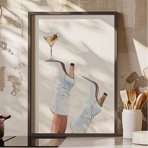 White Cowgirl Heel Boots Martini Art Print Poster Cowgirl Coquette Poster Preppy Western Style Wall Art Love Shack Fancy Wall Art