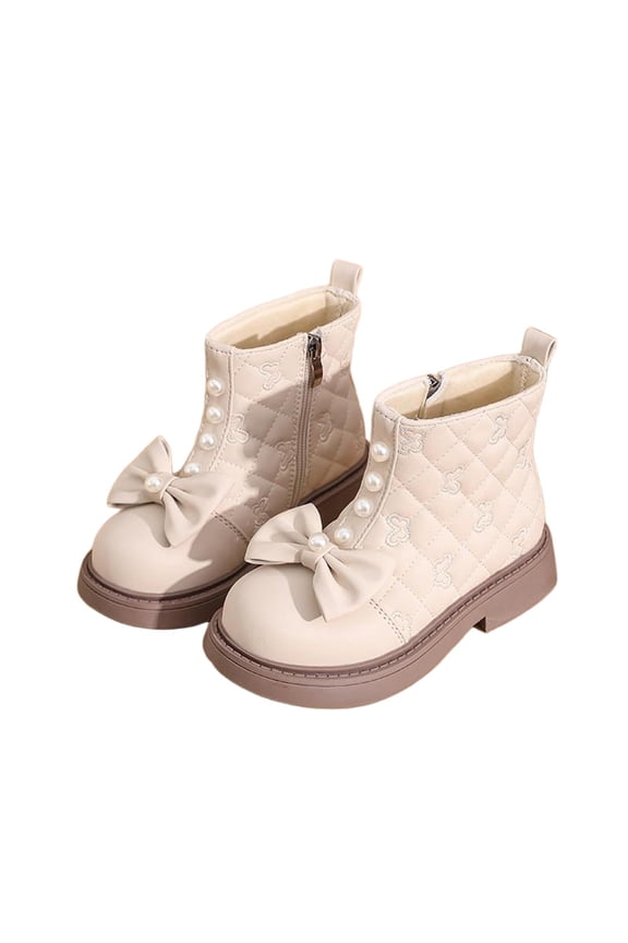 White Cozy Girls Boots With Bow And Comfortable Insole, Suitable For All-Day Winter Wear, Offering A Soft Padding And Flexible Sole
