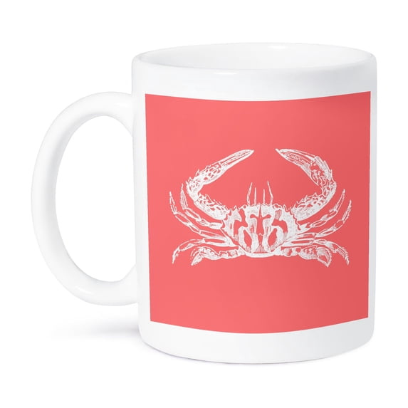 3dRose, White crab on coral red - aquatic marine biology - nautical beach sea, 15oz Mug