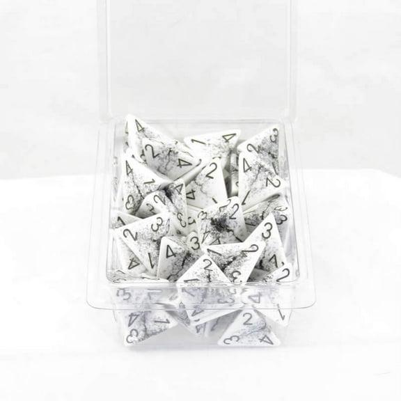 White Cracked Opaque Dice with Black Numbers D4 Aprox 16mm (5/8in) Pack of 50 Wondertrail