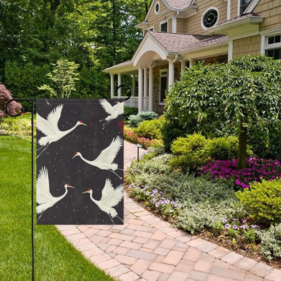 White Crane Flying Garden Flag 12x18 inch Double Sided Outside Yard Decorations for Home Outdoor