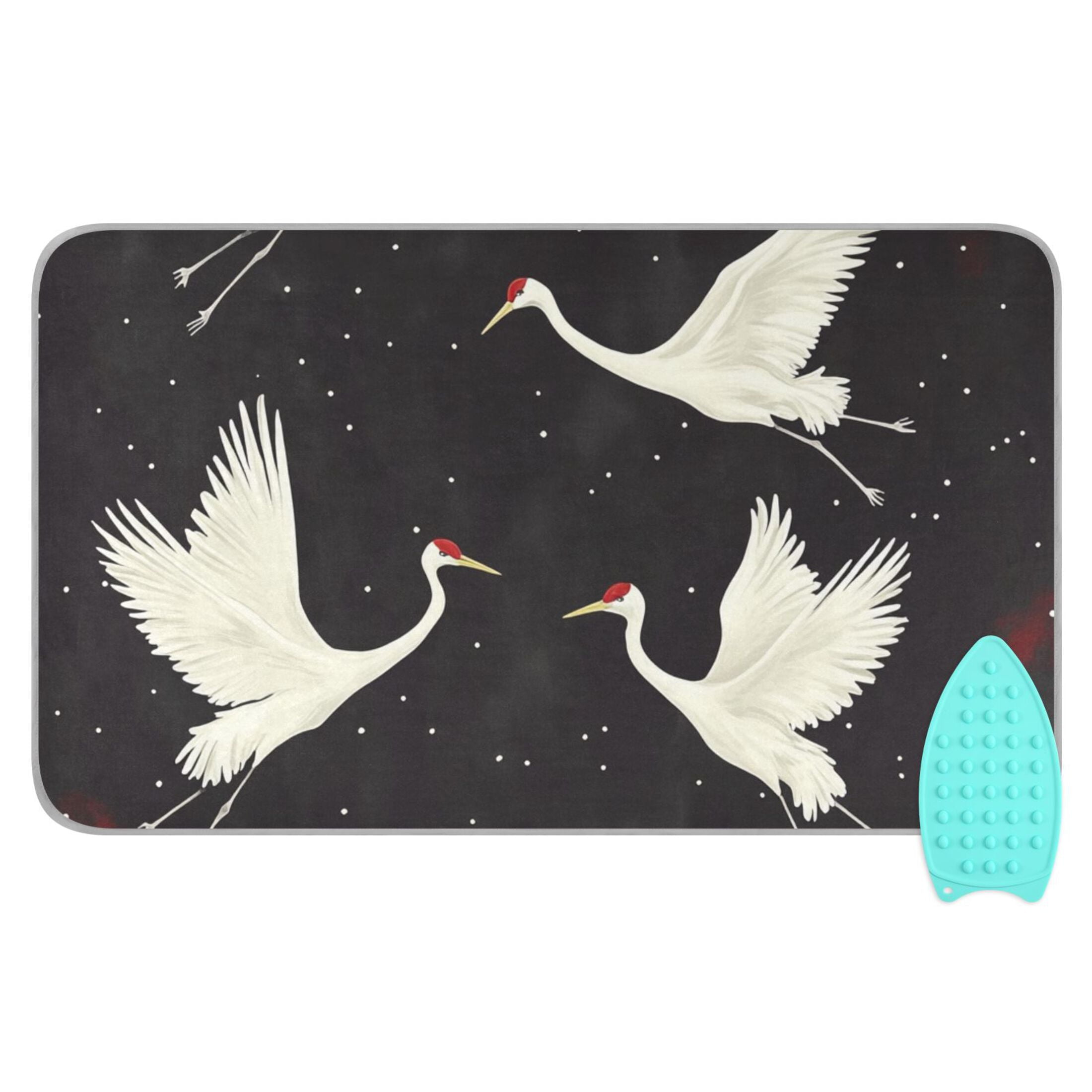 White Crane Flying Ironing Mat Blanket for Table Top Travel Portable Ironing Board Pad 47.2x27.6 Inch