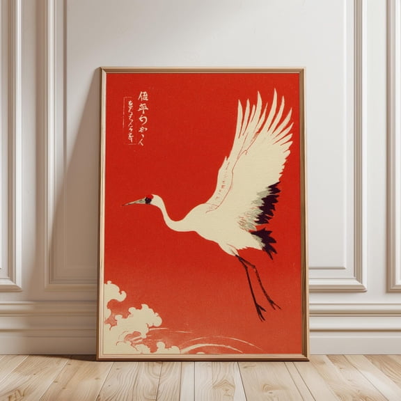 White Crane Poster, Japanese Style Illustration, minimal decor, framed artwork, living room, Stylish Wall Decoration for Minimalist Apartment Living Room Bedroom Hallway and Creat